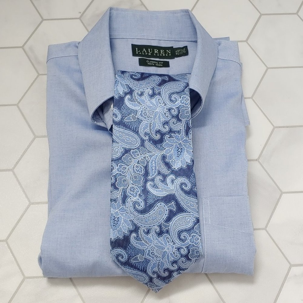 Men's BACHRACH 100% Silk Hand Made Tie Blue Paisley Pattern